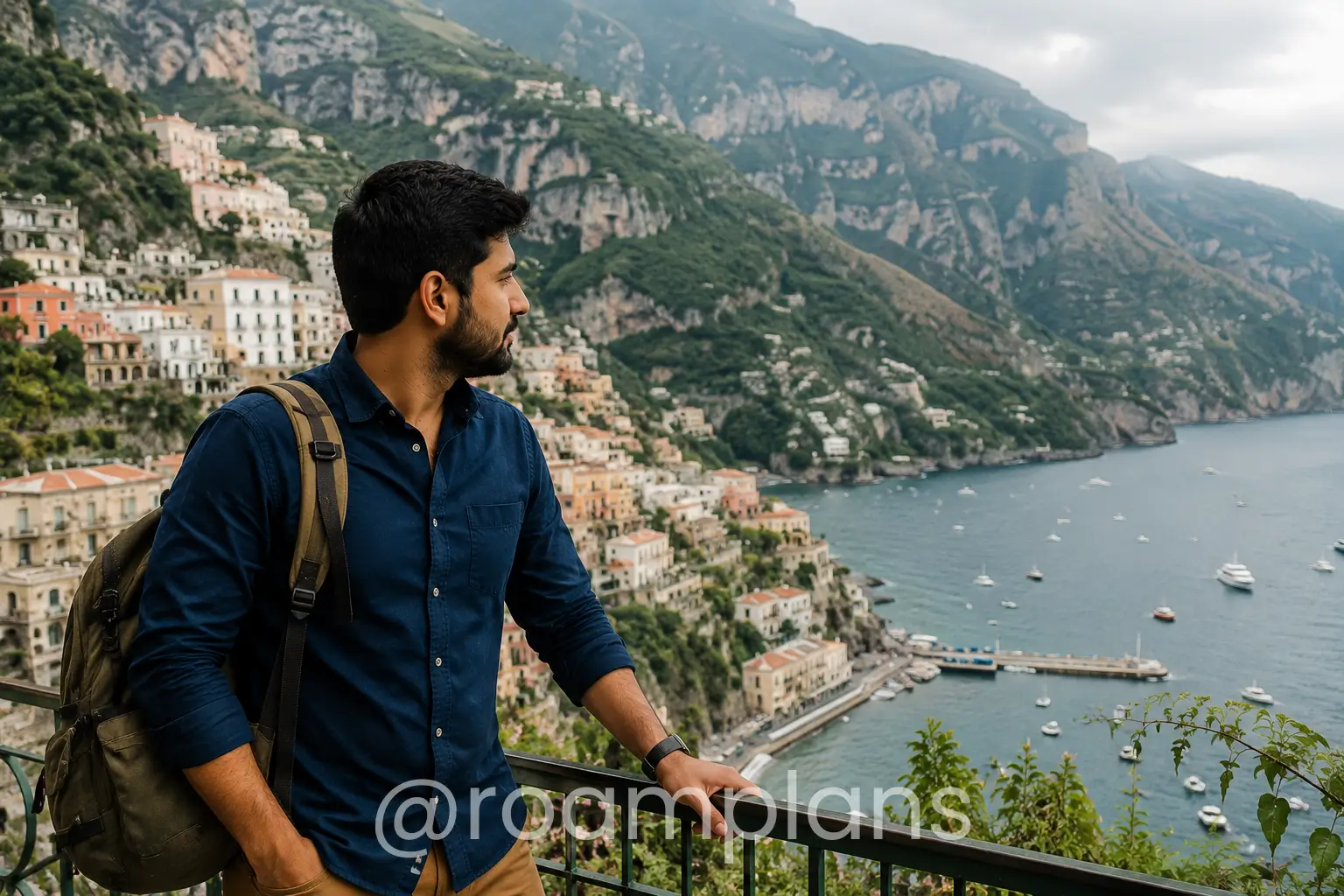 RoamPlans travel author enjoying a scenic destination with a backpack