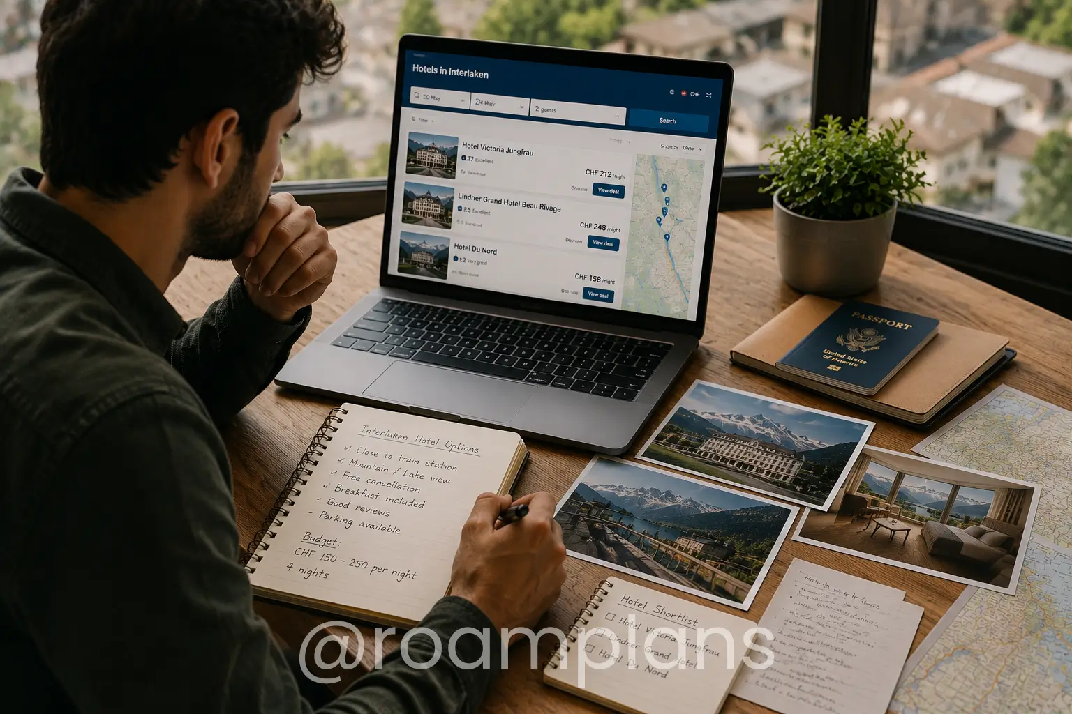 Traveler booking accommodation after confirming transportation
