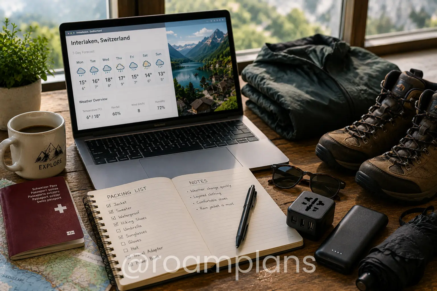 Traveler checking destination weather and seasonal conditions before packing