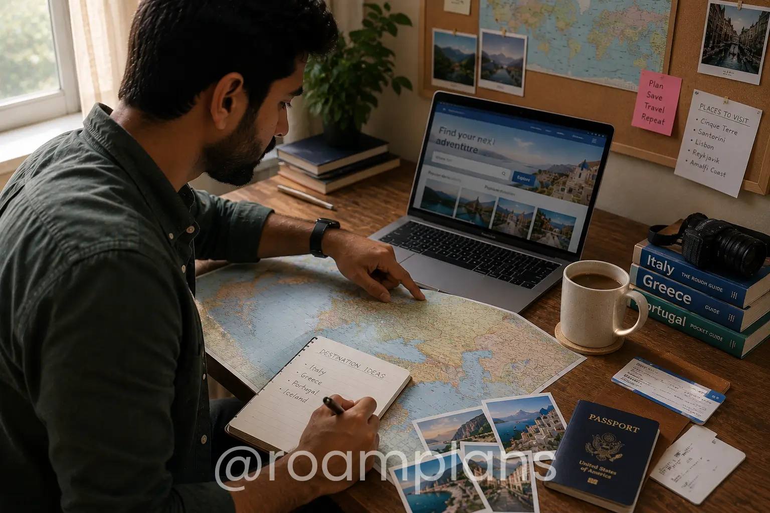 Traveler choosing a destination and checking passport validity months before a trip