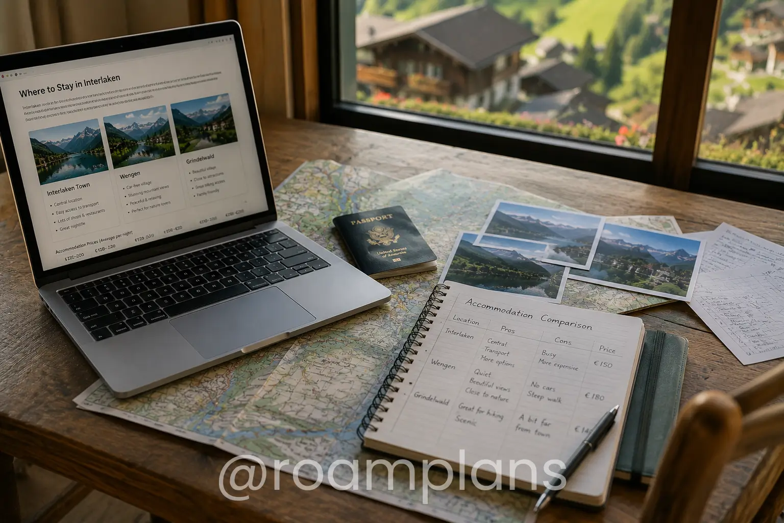 Traveler comparing neighborhoods and accommodation locations on a map