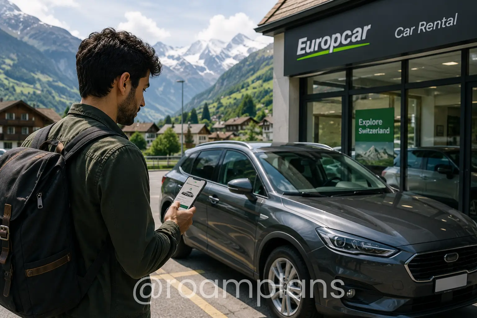 Traveler comparing rental car options after confirming the main route