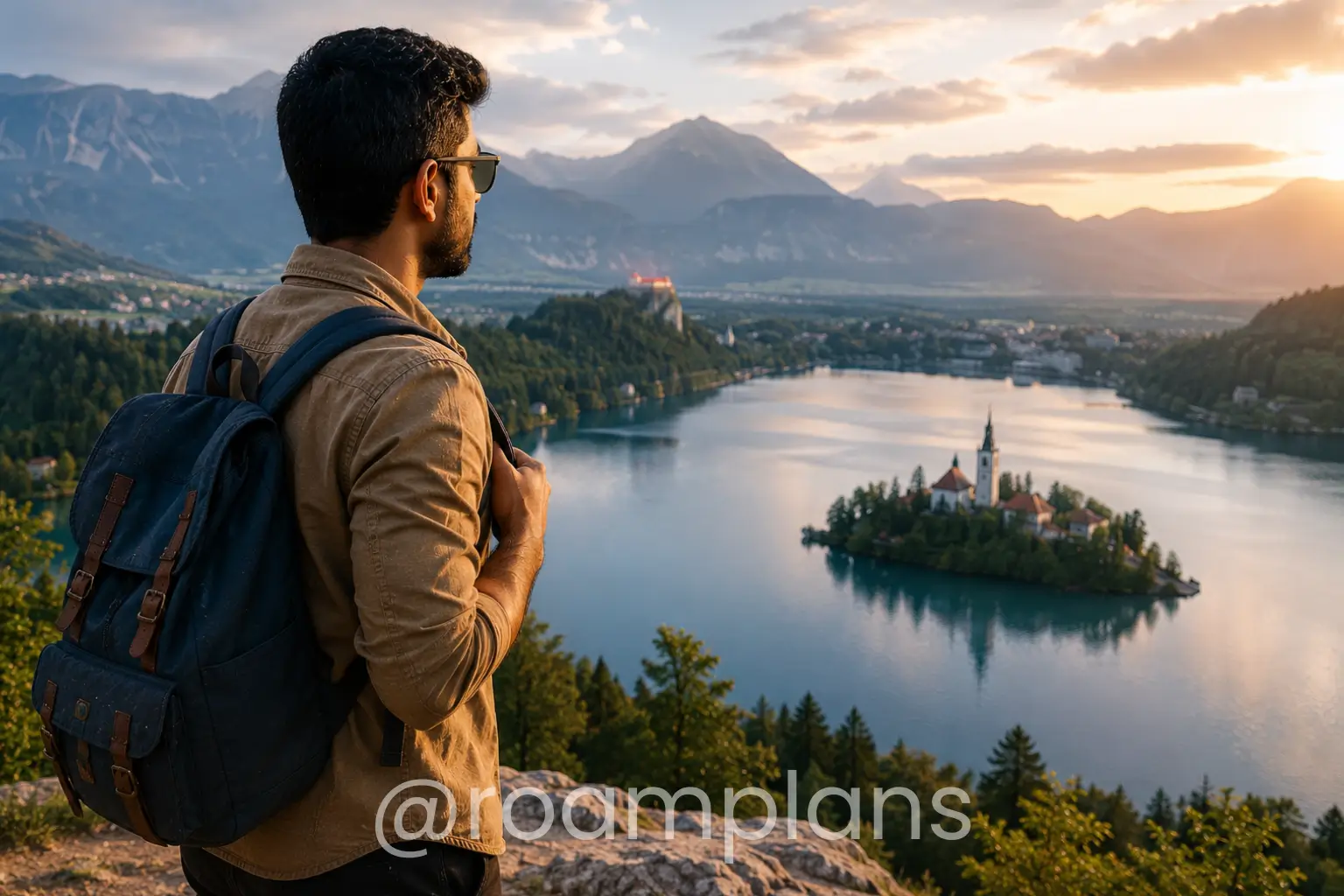 Traveler reviewing trip photos, final spending, and notes after returning home