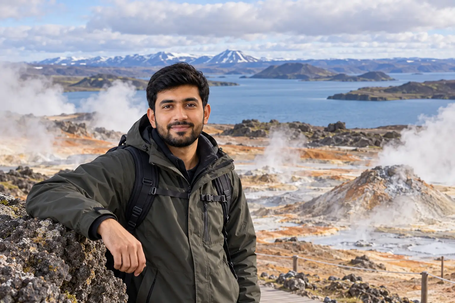 Adnan Ahmed in the geothermal landscapes around Lake Myvatn