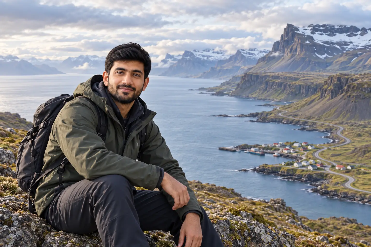 Adnan Ahmed overlooking the Eastfjords on an Iceland Ring Road trip