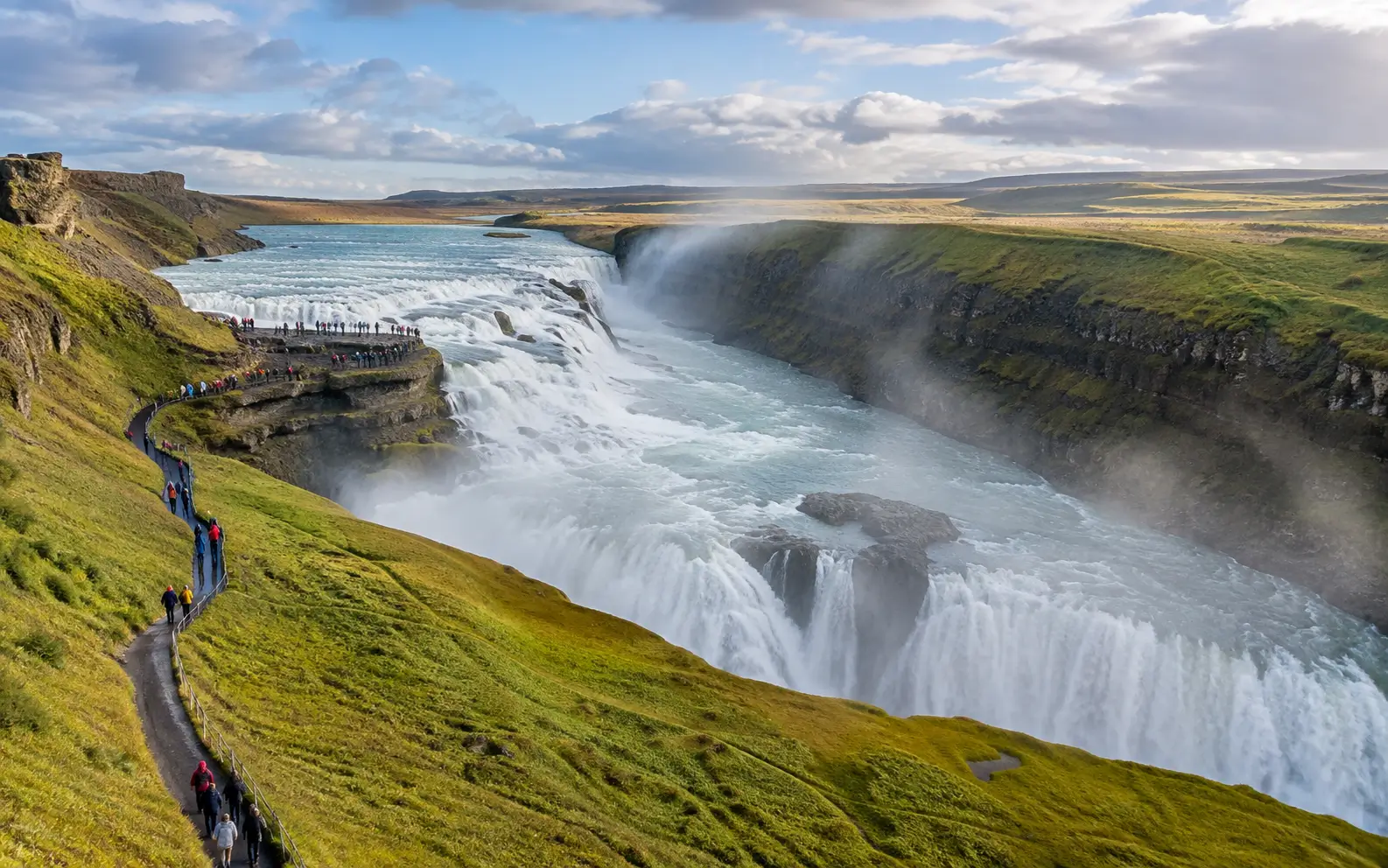 Gullfoss waterfall viewed safely from the marked visitor path