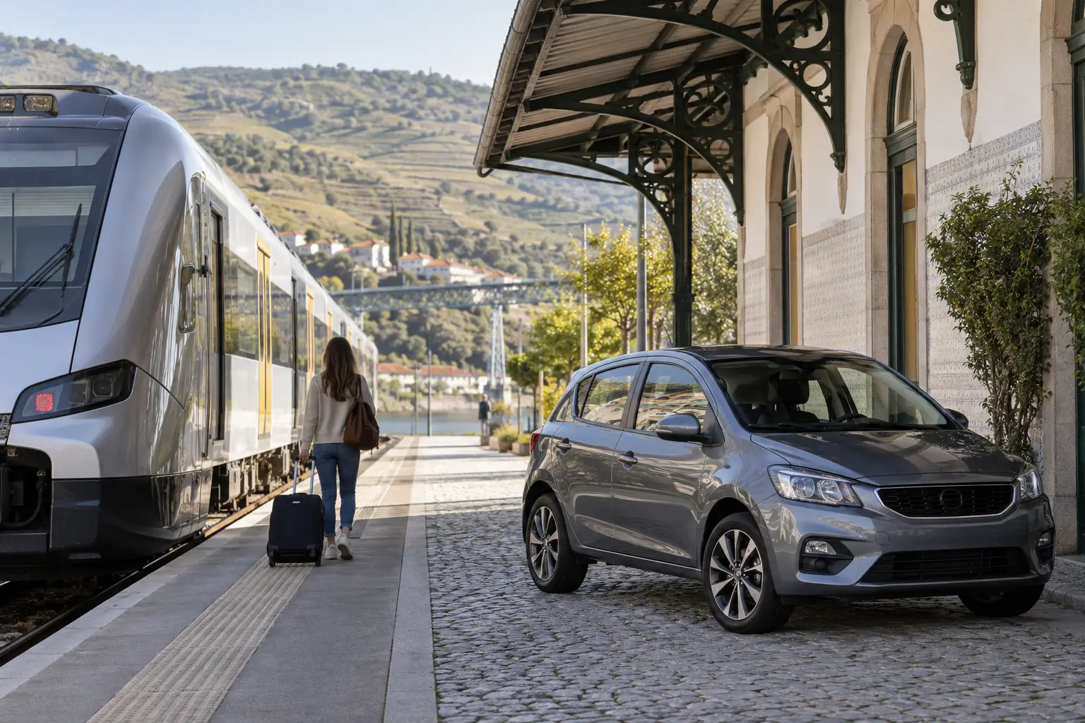 Portugal train and rental car choices for a multi-city journey