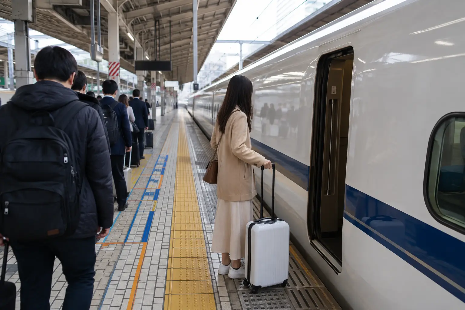 Shinkansen platform signs car numbers and boarding queue