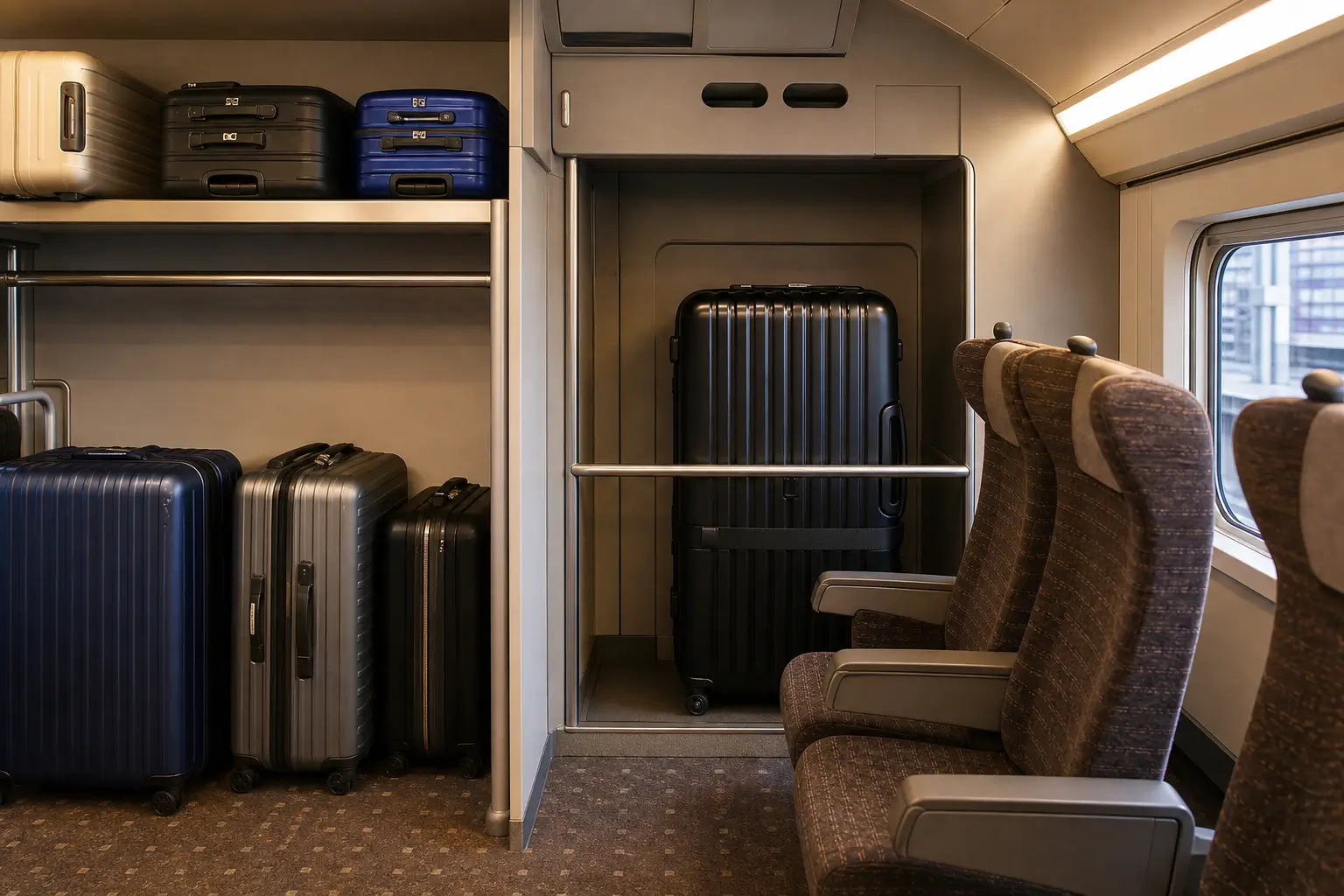 Suitcase storage and oversized baggage seating on a Shinkansen