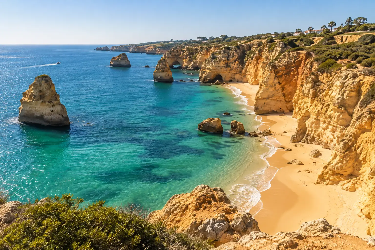 Sunny Algarve coast and beach during summer in Portugal