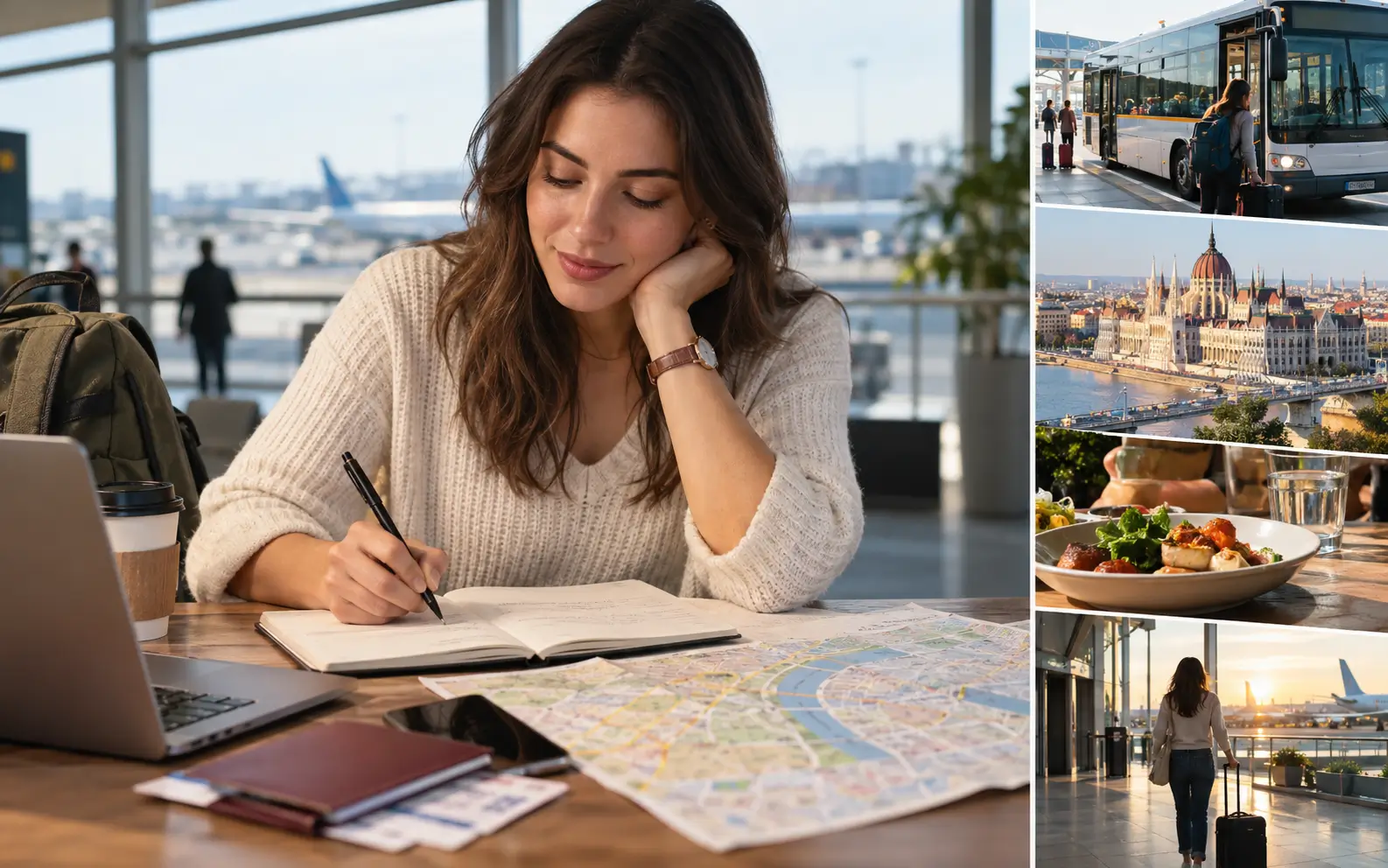 Traveler planning a short city visit with airport transport, landmarks, meals, and return time