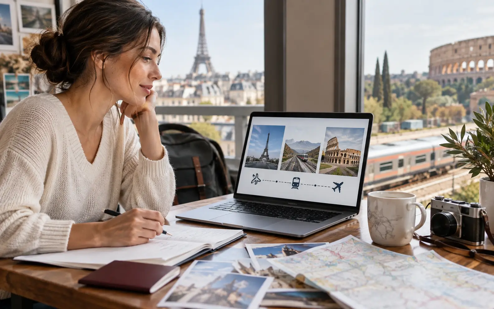 Traveler planning to fly into Paris, continue by train, and return home from Rome