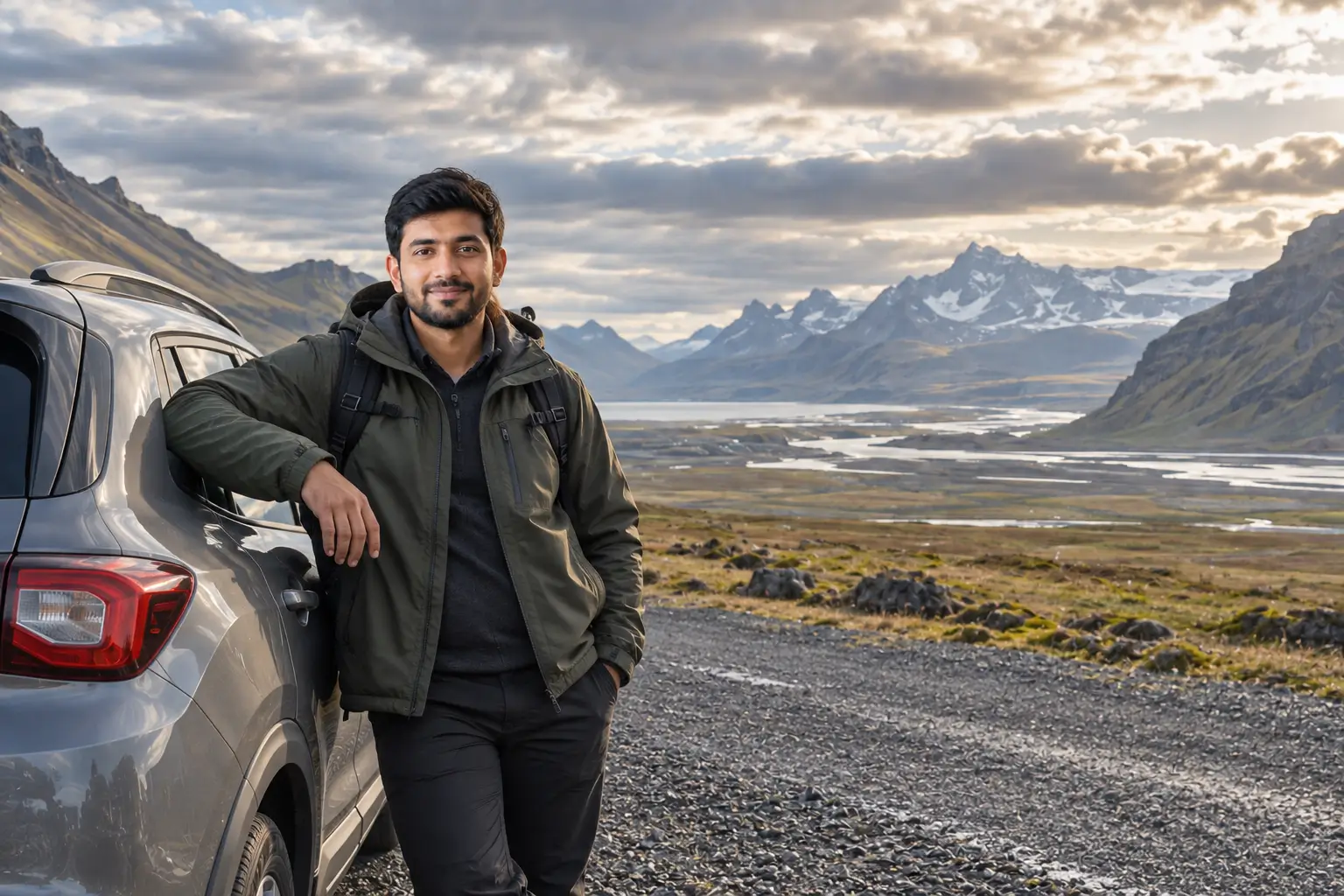 Travelers planning an Iceland road trip route with a map