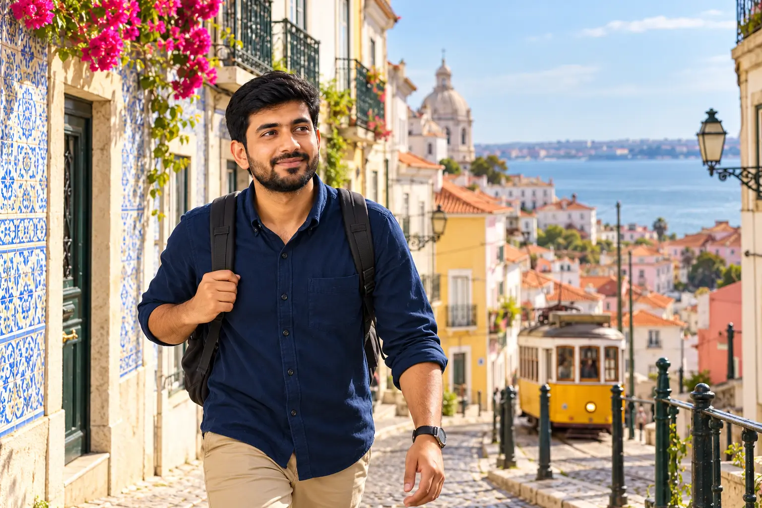 Adnan Ahmed exploring Lisbon during the ten-day Portugal route