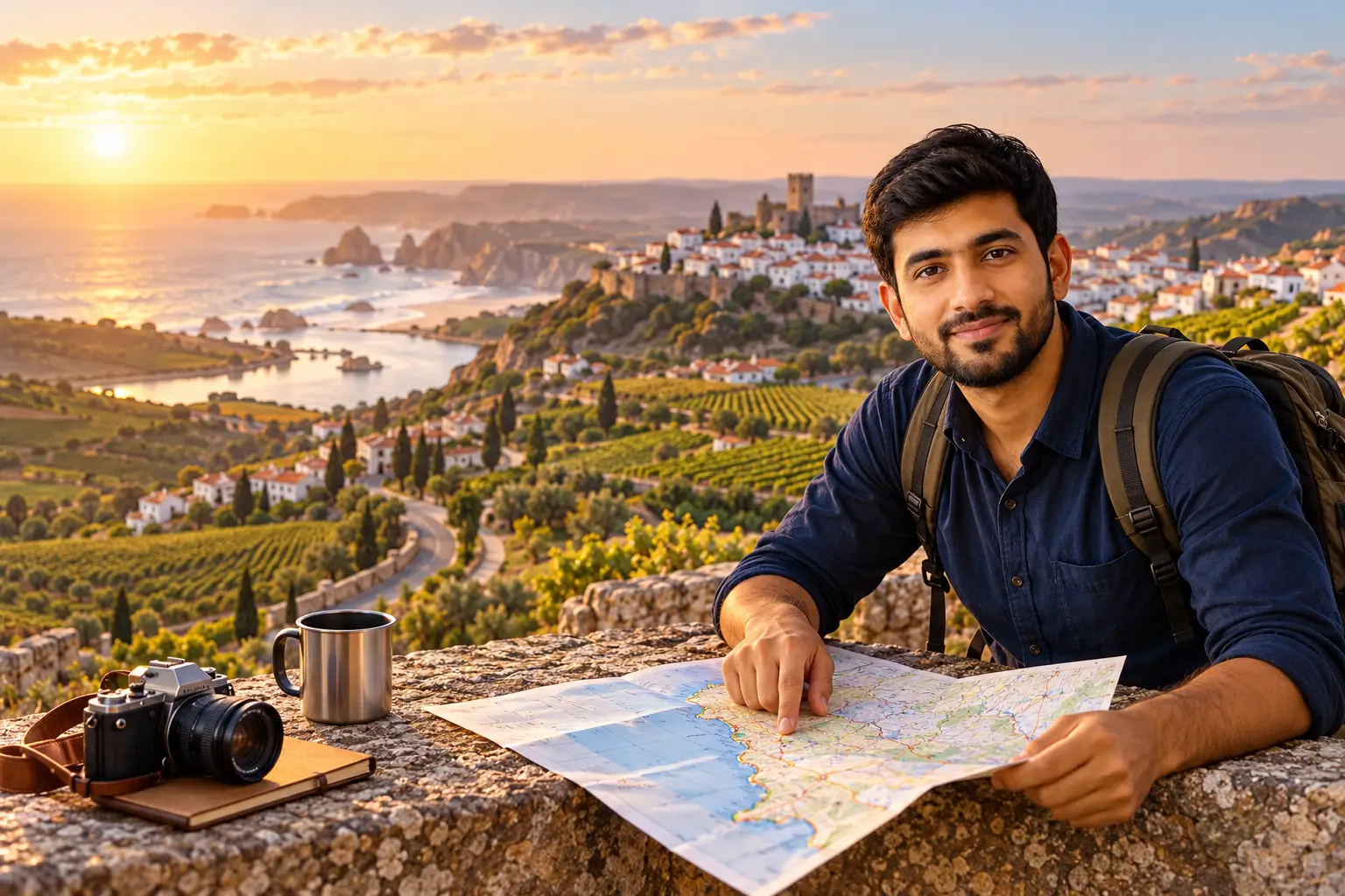 Adnan Ahmed studying a complete fourteen-day Portugal route