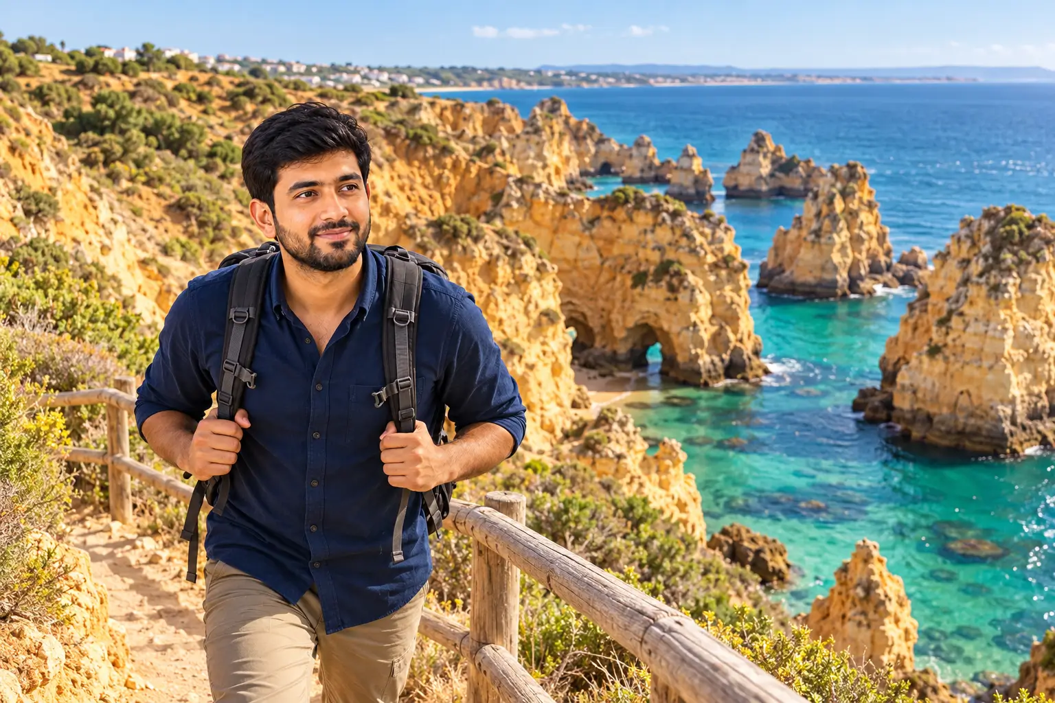 Adnan Ahmed walking above the Algarve cliffs near Lagos