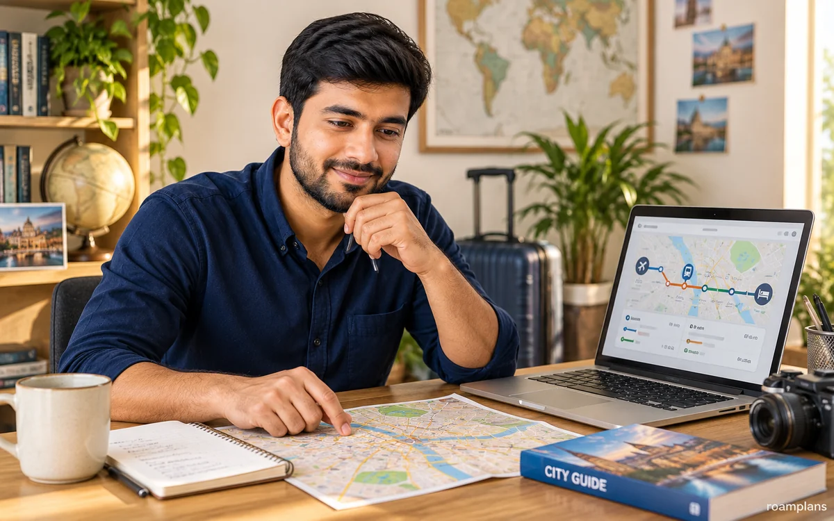 Adnan planning an airport-to-hotel public transport route