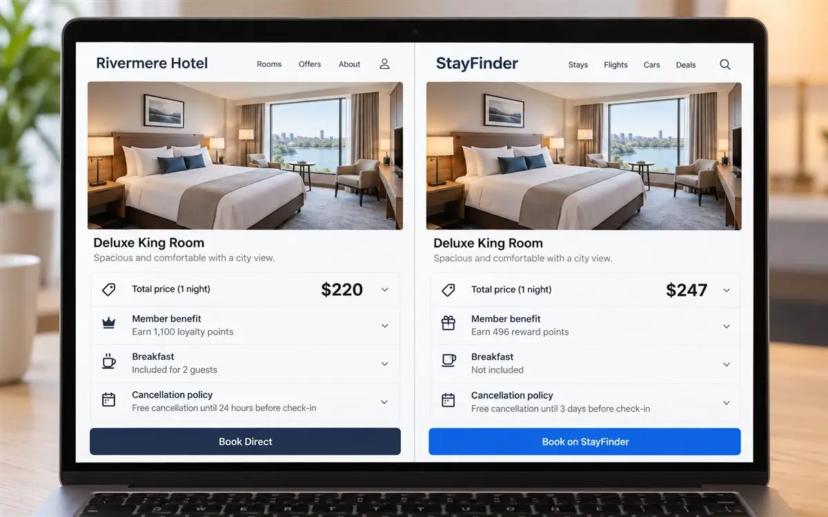 Hotel official website compared with a booking platform