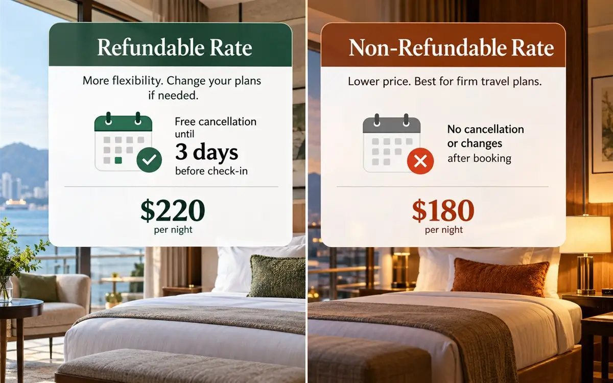 Refundable and non-refundable hotel rates with cancellation deadlines