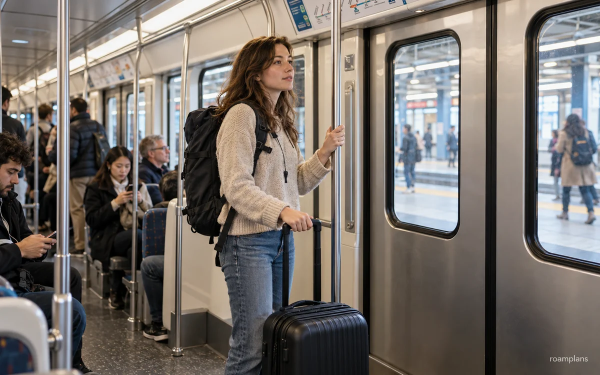 Traveler using a city metro